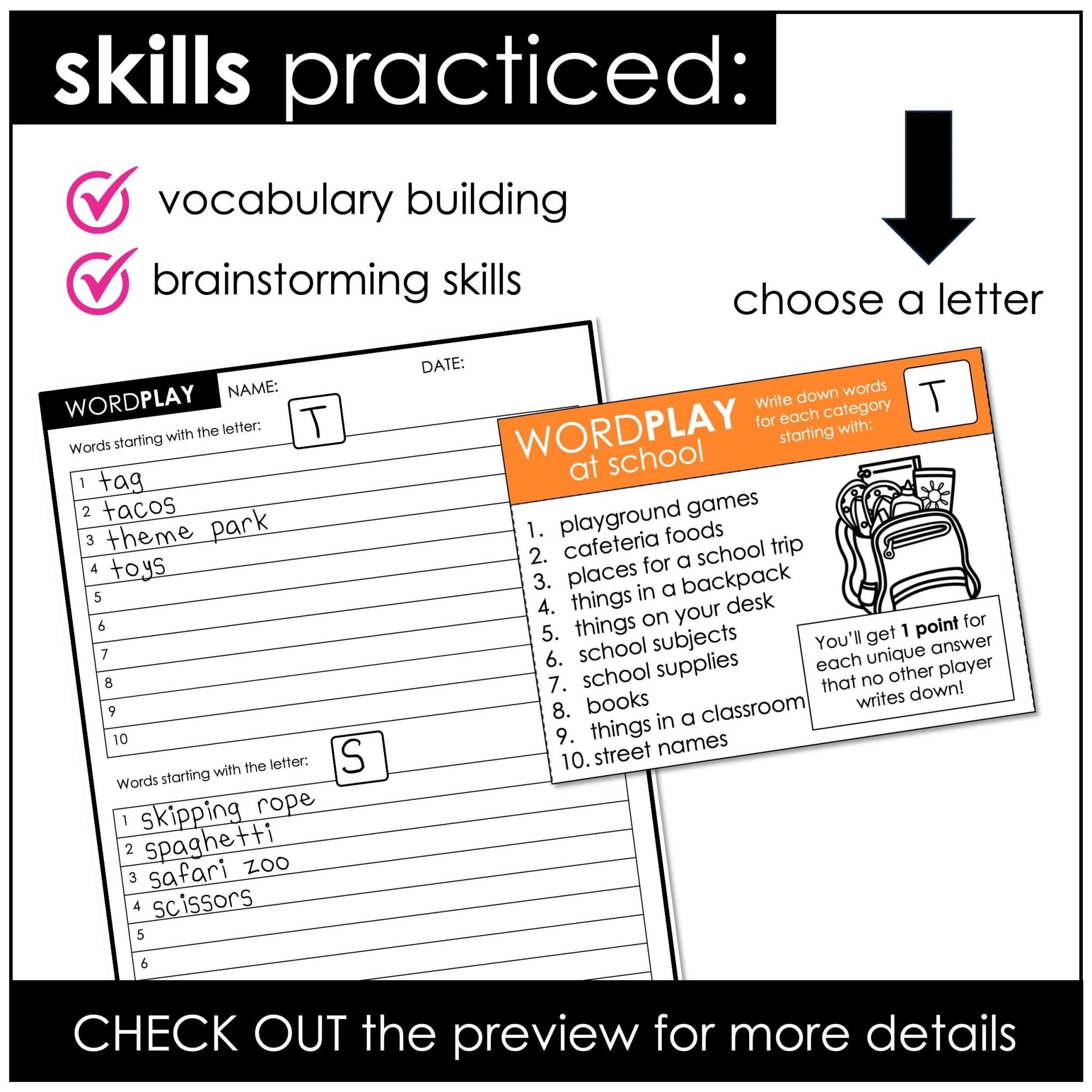 WORD PLAY | Vocabulary Building Word Game for ESL - Plays like Scattergories - Hot Chocolate Teachables
